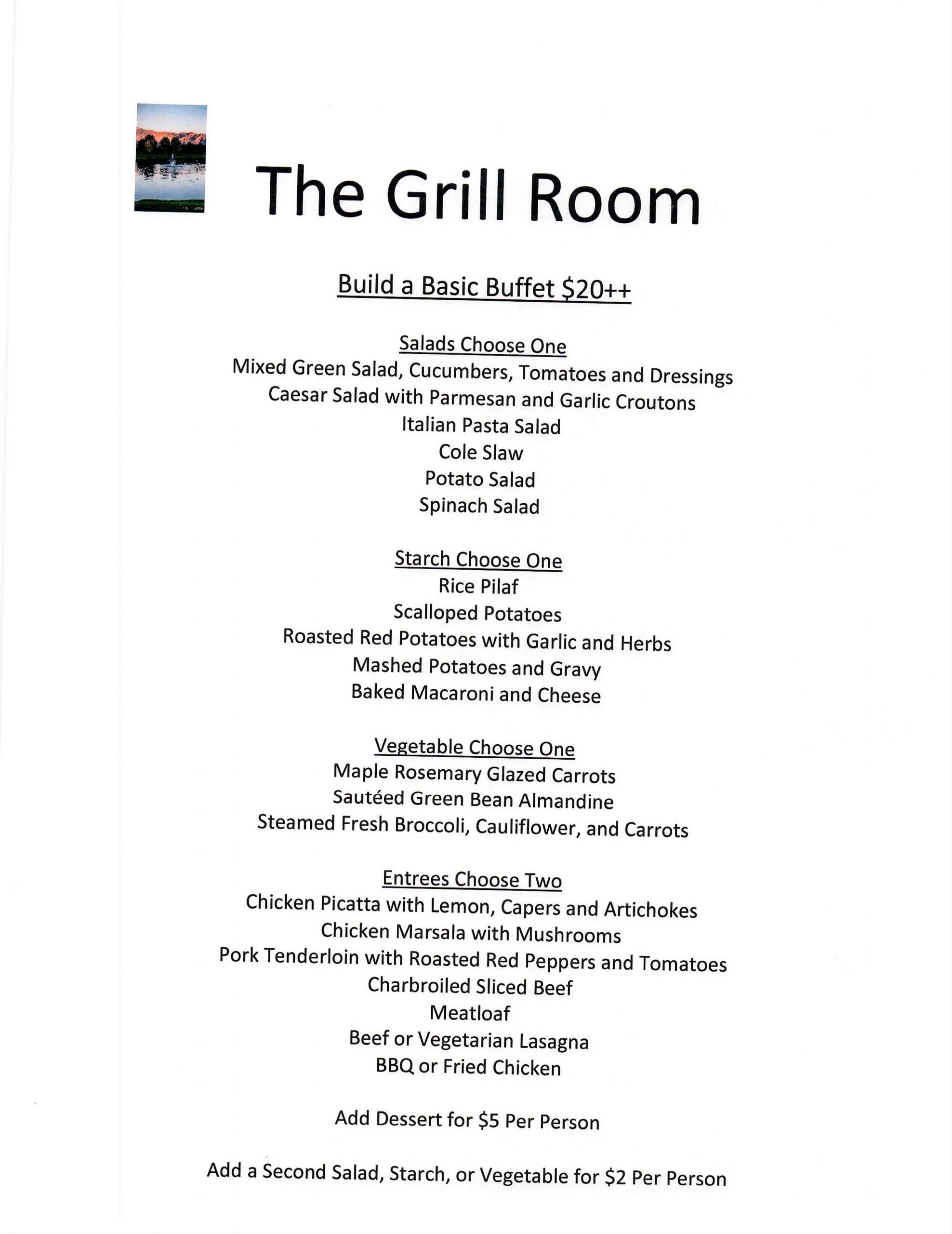 Menu The Grill Room 51015 in Mountain Falls
